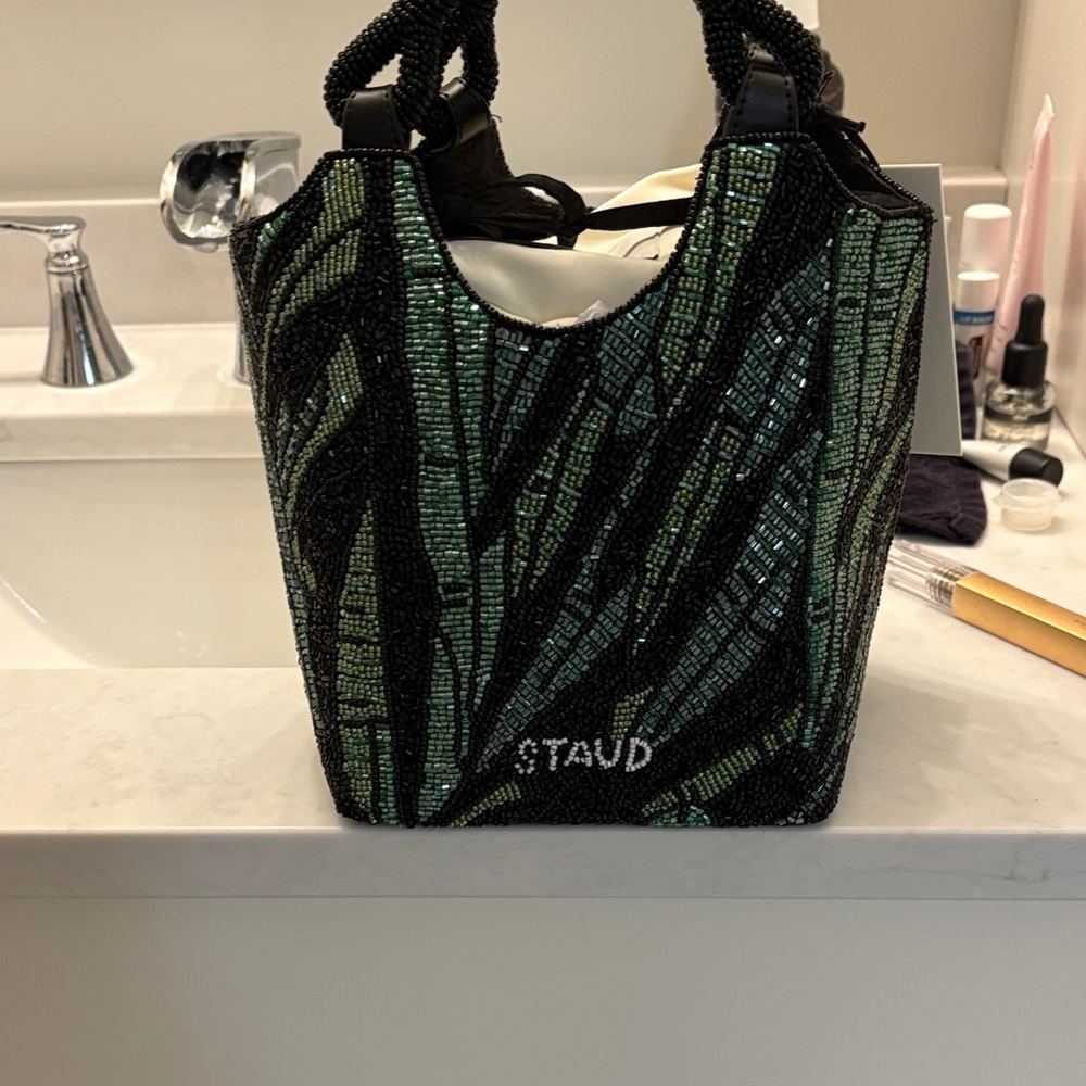 STAUD Black and Green Beaded Tote - Picture 6 of 6